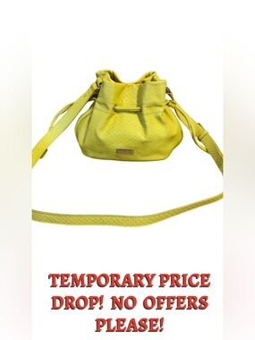 COLE HAAN YELLOW SNAKESKIN-EMBOSSED LEATHER DRAWSTRING CROSSBODY TOTE BAG